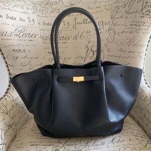 DeMellier Black Leather Tote with Gold Accent